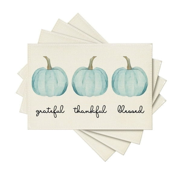 Smile Grateful Thankful Blessed Pumpkins Fall Thanksgiving Placemats 12 x 18 Inch Set of 4