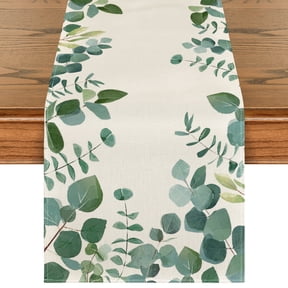 Smile Greenery Eucalyptus Leaves Table Runner for Spring Summer 13 x 72 Inch