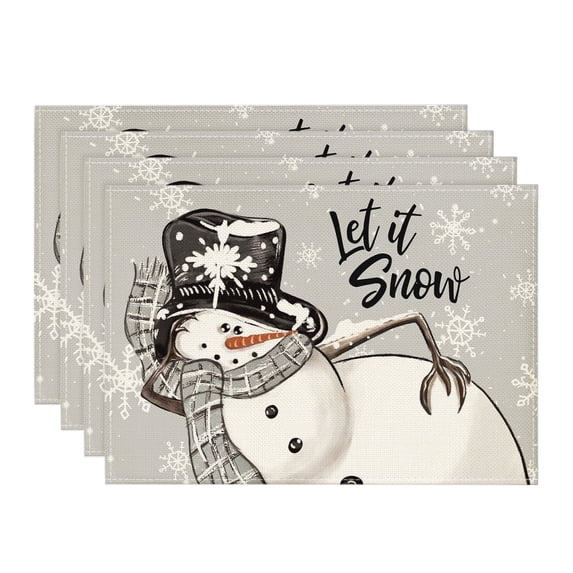 Smile Grey Snowman Snowflake Let it Snow Christmas Placemats 12x18 Inch Set of 4