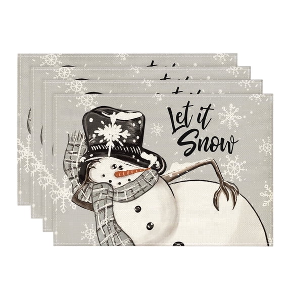 Smile Grey Snowman Snowflake Let it Snow Christmas Placemats 12x18 Inch Set of 4