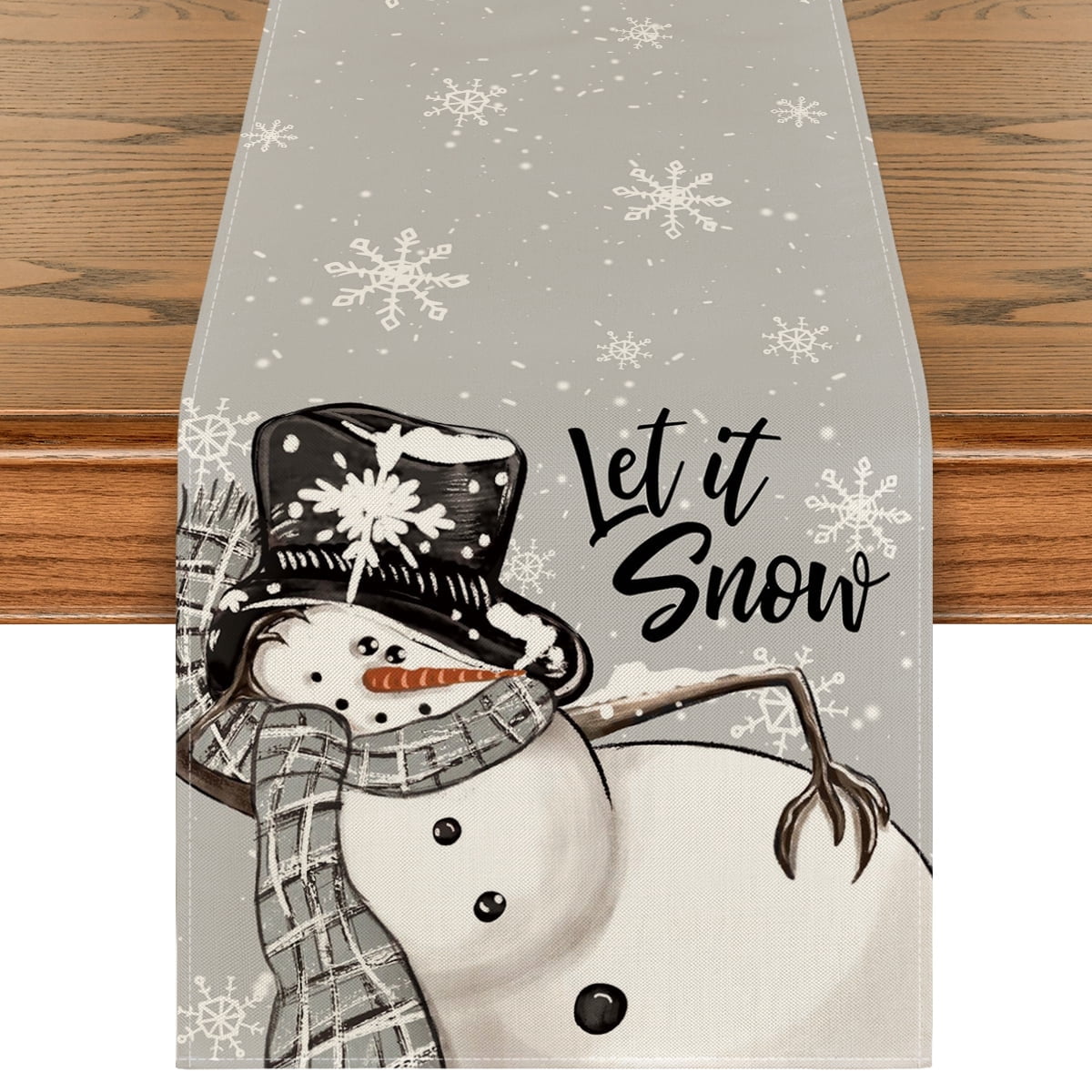Snow Table Runner Smile Grey Snowman Snowflake Let it Snow Christmas Table Runner ...