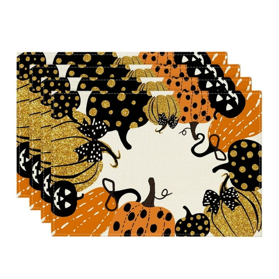 Smile Halloween Jack-O-Lantern Pumpkin Placemats Set of 4, 12 x 18 Inch