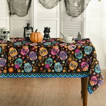 Sm:)e Halloween Tablecloth 60 x 84 Inch Rectangular, Dia de Muertos Mexico Day of The Dead Sugar Skulls Flower Washable Table Cover for Party Picnic Dinner Decor