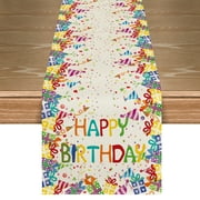 Smile Happy Birthday Table Runner, Gifts Polka Dot Hats Kitchen Dining Table Decoration 13x72 Inch