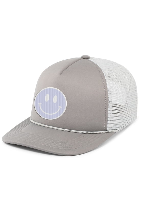 Smile Happy Face Embroidered Foam Front Trucker Rope Hat Mesh Back Baseball Cap, Graphite/Silver/Graphite