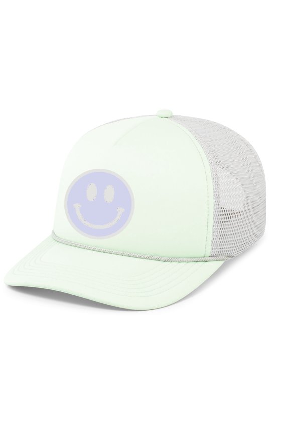 Smile Happy Face Embroidered Foam Front Trucker Rope Hat Mesh Back Baseball Cap, Mint/Silver/Mint