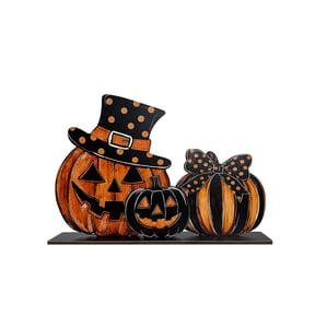 Smile Happy Halloween Wooden Table Decoration, Pumpkin Spooky | Standing Centerpieces, Indoor Decor, for Desk Shelf and Party
