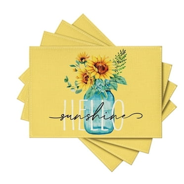Sm:)e Hello Sunshine Sunflower Summer Placemats for Dining Table 12 x 18 Inch Set of 4 Yellow