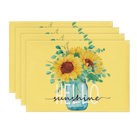 Sm:)e Hello Sunshine Sunflower Summer Placemats for Dining Table 12 x 18 Inch Set of 4 Yellow