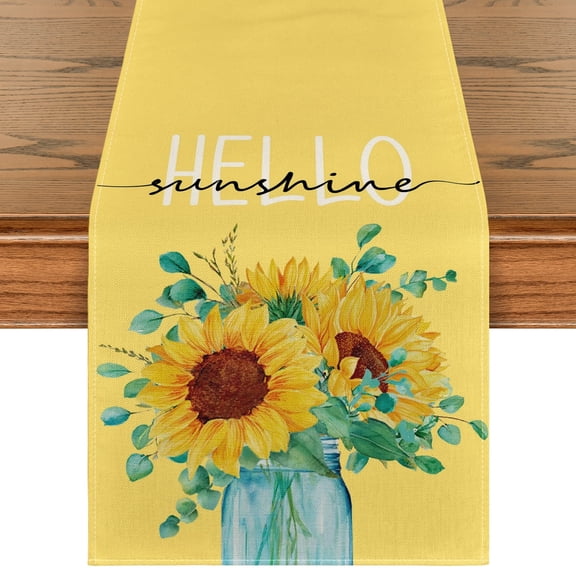 Smile Hello Sunshine Sunflower Summer Table Runner 13 x 36 Inch Yellow