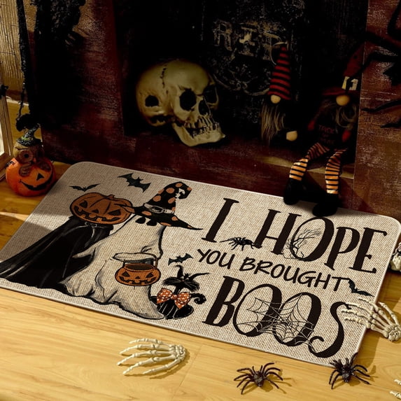 Sm:)e I Hope You Brought Boos Spider Web Halloween Doormat, Home Decor Low-Profile Switch Rug Door Mat Floor Mat for Indoor Outdoor 17x29 Inch