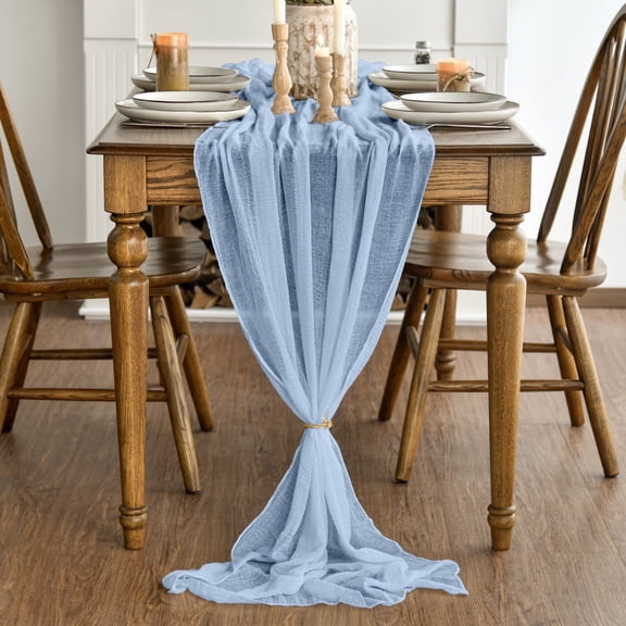 Sm:)e Ice Blue Cheesecloth Table Runner 31 x 118 Inch Rustic Gauze Boho Chair Sashes for Bridal Shower Wedding Party Catering Home Decoration Supplies