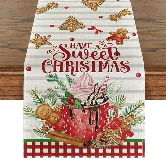 Smile Ice Cream Gingerbread Sweet Christmas Table Runner 13 x 72 Inch