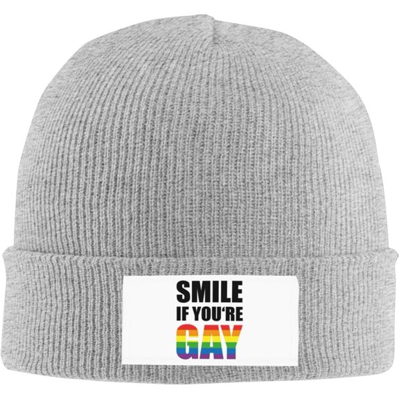 Smile-If-You're-Gay-LGBT Gifts Black Women Beanie for Men Winter Hats Men Cool Beanies Mens Knit Skully Stocking Hat