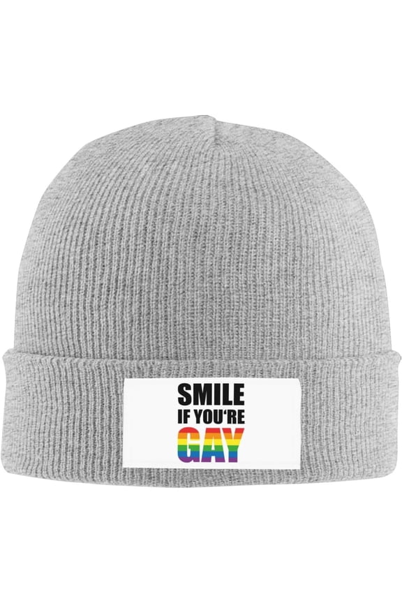Smile-If-You're-Gay-LGBT Gifts Black Women Beanie for Men Winter Hats Men Cool Beanies Mens Knit Skully Stocking Hat