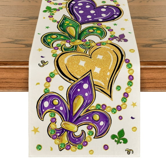 Smile Irises Mask Carnival Mardi Gras Table Runner, Seasonal Kitchen Dining Table Decoration for Indoor Party Home 13x72 Inch