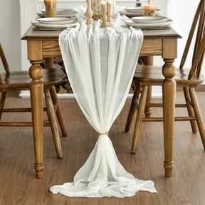 Sm:)e Ivory Cheesecloth Table Runner 31 x 118 Inch Rustic Gauze Boho Chair Sashes for Bridal Shower Wedding Party Catering Home Decoration Supplies