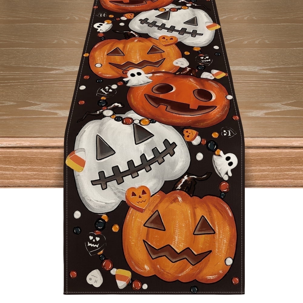 Smile Jack-O'-Lantern Ghost Candy Halloween Table Runner 13 x 72 Inch ...