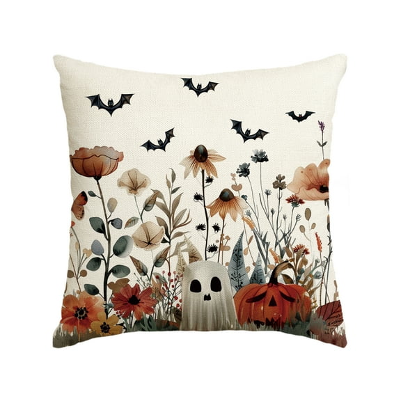 Sm:)e Jack-O'-Lantern Ghost Floral Halloween Throw Pillow Cover 18 x 18 Inch Decorative Outdoor Cushion Covers