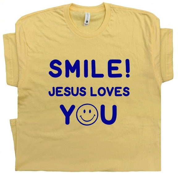 Smile Jesus Loves You T Shirt Funny Christian Shirts For Men Women Cool Religious Graphic Tee Saying Cute Bible Humor Faith God