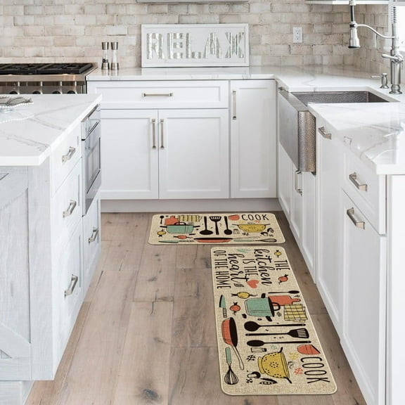 Sm:)e Kitchen is the Heart of the Home Farmhouse Kitchen Rug Set of 2 Non Slip Antifatigue Washable 17 x 29 Inch and 17 x 47 Inch, Light Brown