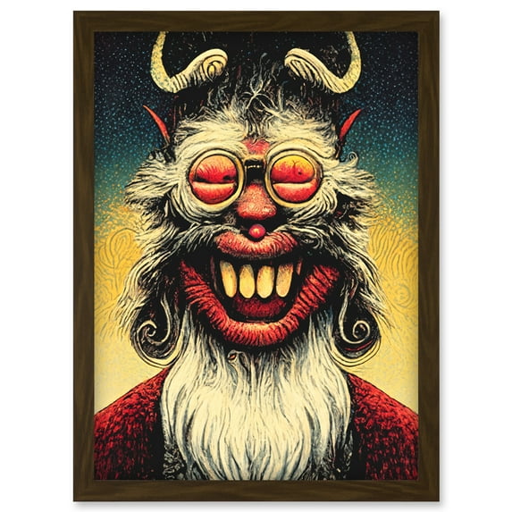Smile Krampus With Glasses Christmas Acrylic Paint Portrait Artwork Framed Wall Art Print A4