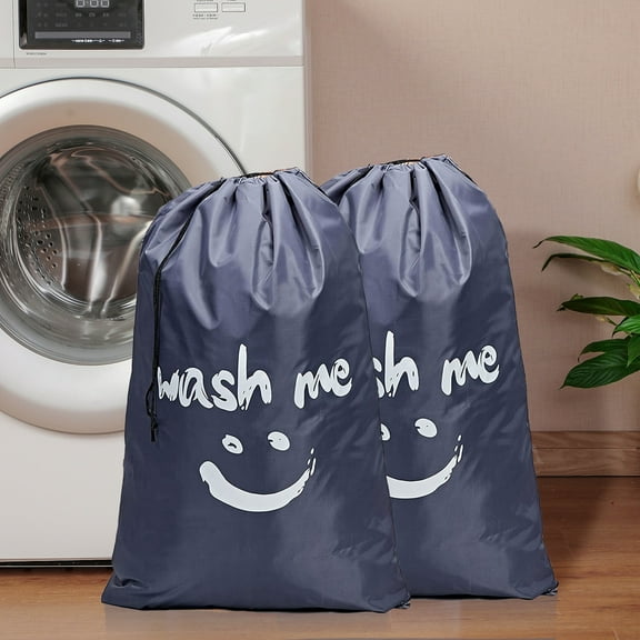 Smile Laundry Bag -28"x35" Nylon Travel Laundry Bag with Drawstring Closure and Rip Resistant Material for Travel,Dirty Clothes Organizer Travel Storage Bag- College Dorm– Gray, 2 Pack- L