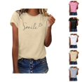 thumbnail image 1 of Smile Letter Graphic Tees for Women 2026 Summer Casual Short Sleeve Crewneck Mental Health Shirt Inspirational T Shirts, 1 of 4