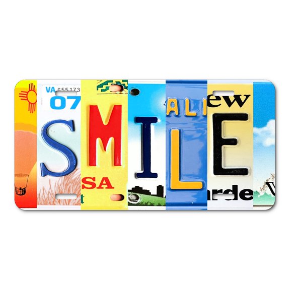 Smile License Plate – Inspirational Auto Tag – Vintage Style Positivity Sign – Car, Truck, RV, Home Wall Art – Gift for Happiness & Encouragement
