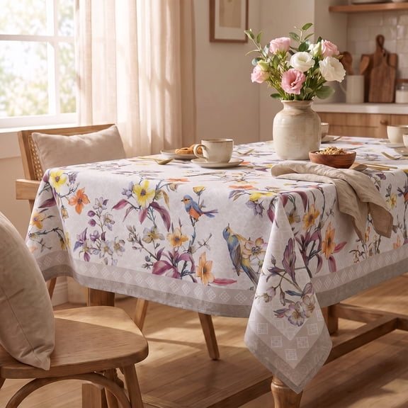 Sm:)e Tablcloth 60x84 Inch Rectanglar, Maple Fall Leaves Floral Bird Spring Summer Tablecover for Decor