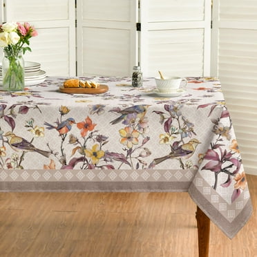 Sm:)e Maple Fall Leaves Floral Bird Tablcloth 60x84 Inch