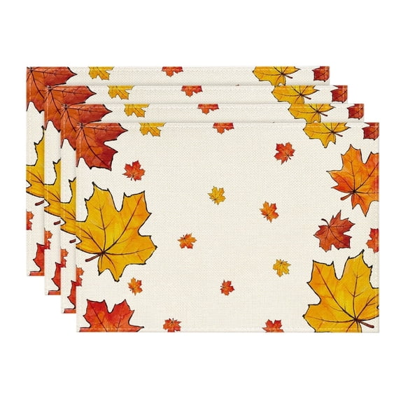 Smile Maple Leaves Fall Placemats Set of 4, 12x18 Inch Thanksgiving Seasonal Table Mats for Party Kitchen Dining Decoration