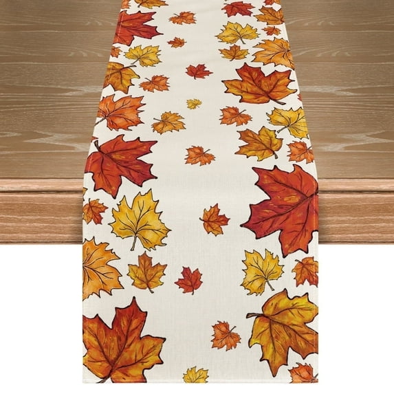 Smile Maple Leaves Fall Table Runner, Seasonal Autumn Kitchen Dining Table Decoration for Home Party Decor 13x72 Inch