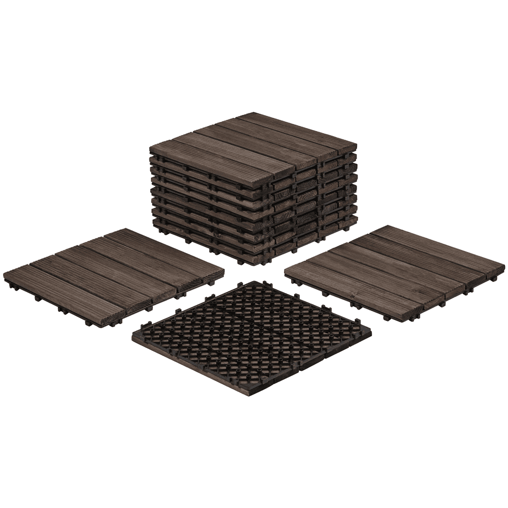 Smile Mart 12" x 12" Interlocking Wood Flooring Tiles for Indoor & Outdoor, 11pcs, Black