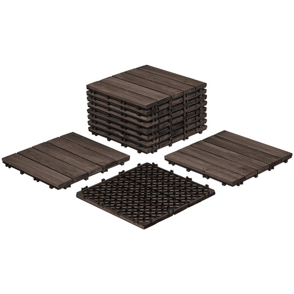 Smile Mart 12" x 12" Interlocking Wood Flooring Tiles for Indoor & Outdoor, 11pcs, Black