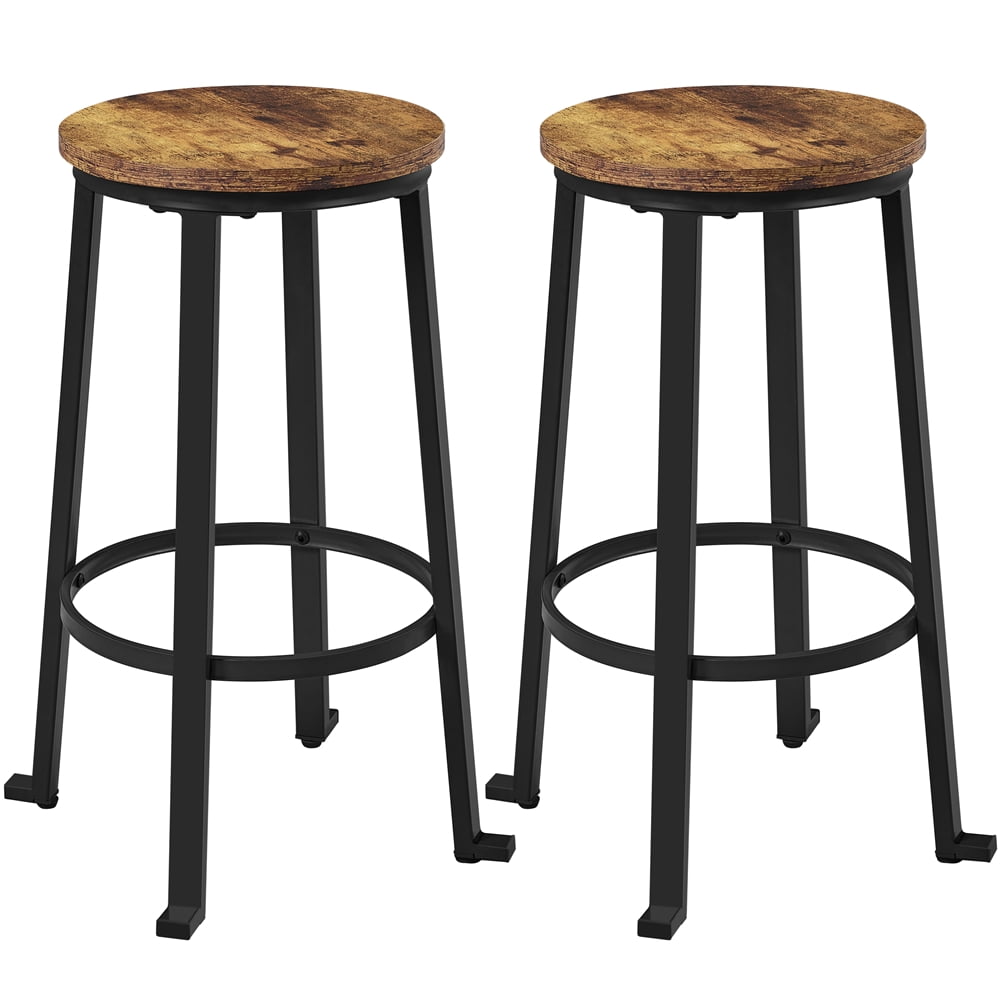 Alden Design Pub Height Backless Bar Stool Set of 2 with Metal Frame, Rustic Brown