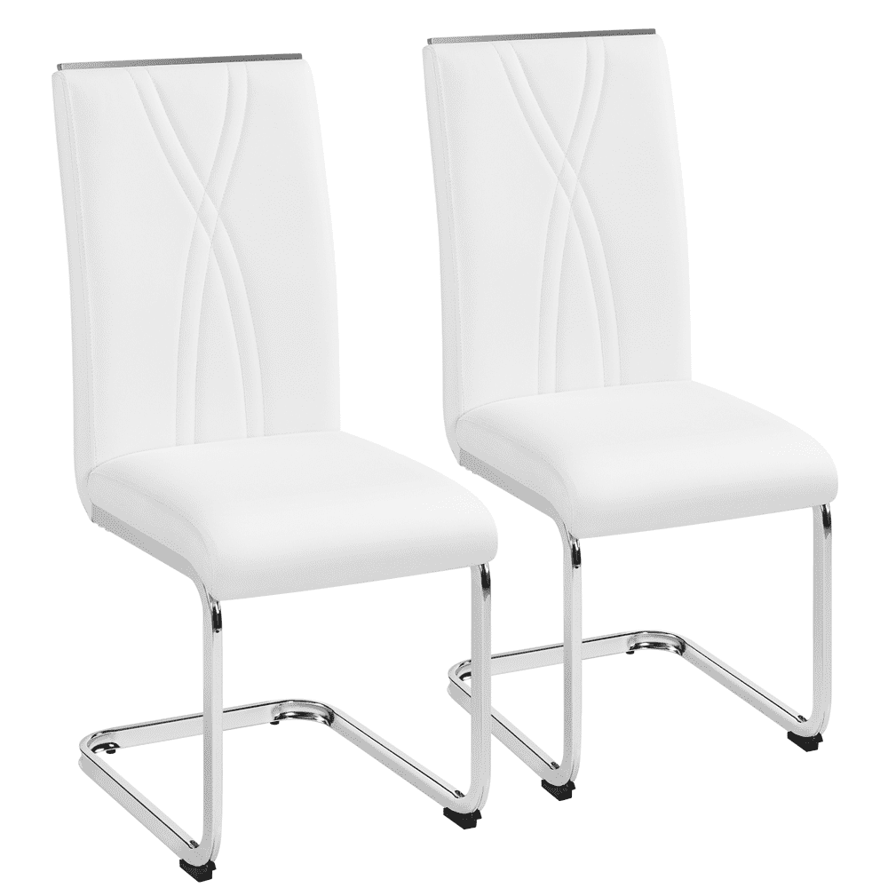 Smile Mart 2PCS Faux Leather Dining Chairs with Metal Legs for Kitchen, White