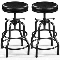 Smile Mart 2PCS Vintage Faux Leather Counter-Height Bar Stool with Metal Legs for Kitchen Restaurant, Black
