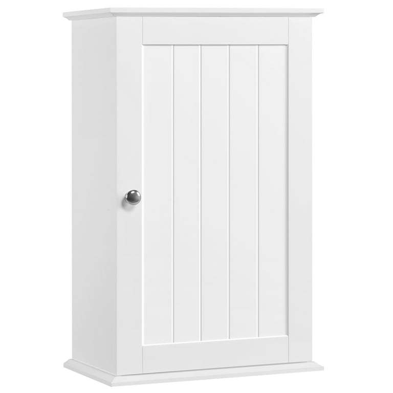 SmileMart Wall Mounted Wooden Storage Cabinet with 3 Tiers Storage Shelves for Kitchen/Bathroom/Living Room, White SmileMart Wall Mounted Wooden Storage Cabinet with 3 Tiers Storage Shelves for Kitchen/Bathroom/Living Room, White