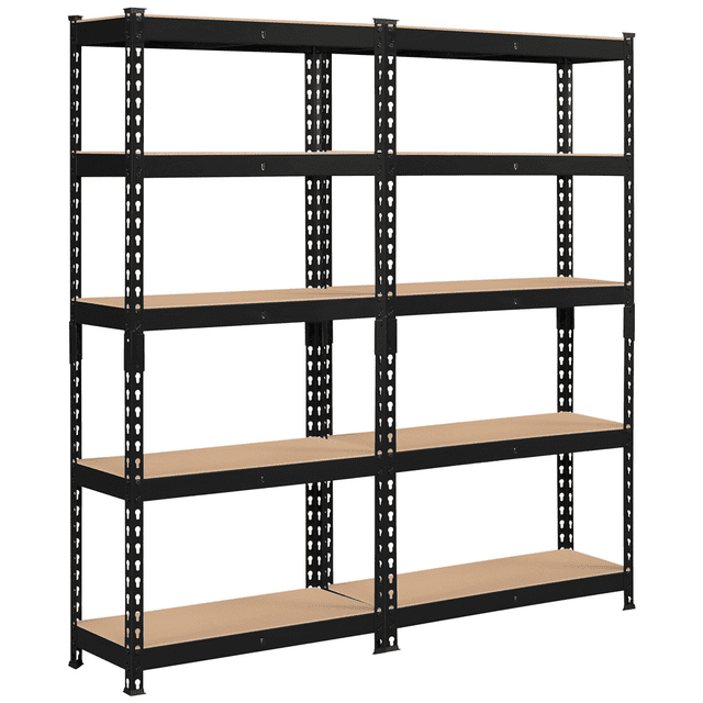 Smile Mart 5-Shelf Boltless & Adjustable Steel Storage Shelf Unit, Black, Holds up to 330 lb Per Shelf, 2 Pack