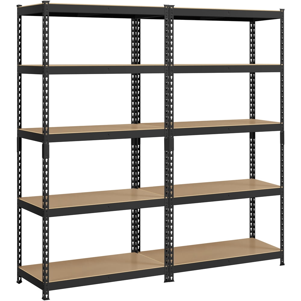 Alden Design 5-Shelf Boltless & Adjustable Steel Storage Shelf Unit, Black, Holds up to 705 lb Per Shelf, 2 Pack