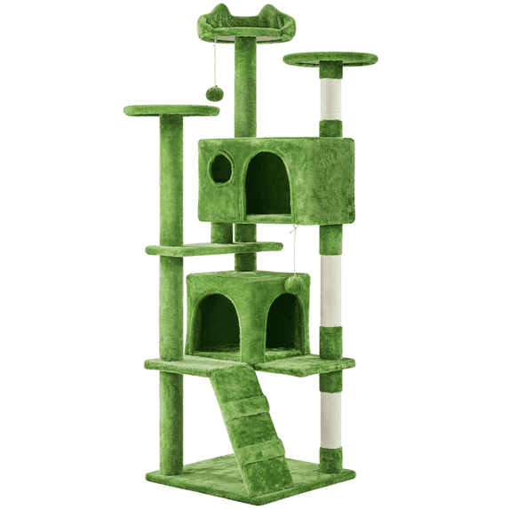 Alden Design 62.5'' Height Multilevel Cat Tree with 2 Condos for Kittens/Small Cats, Green
