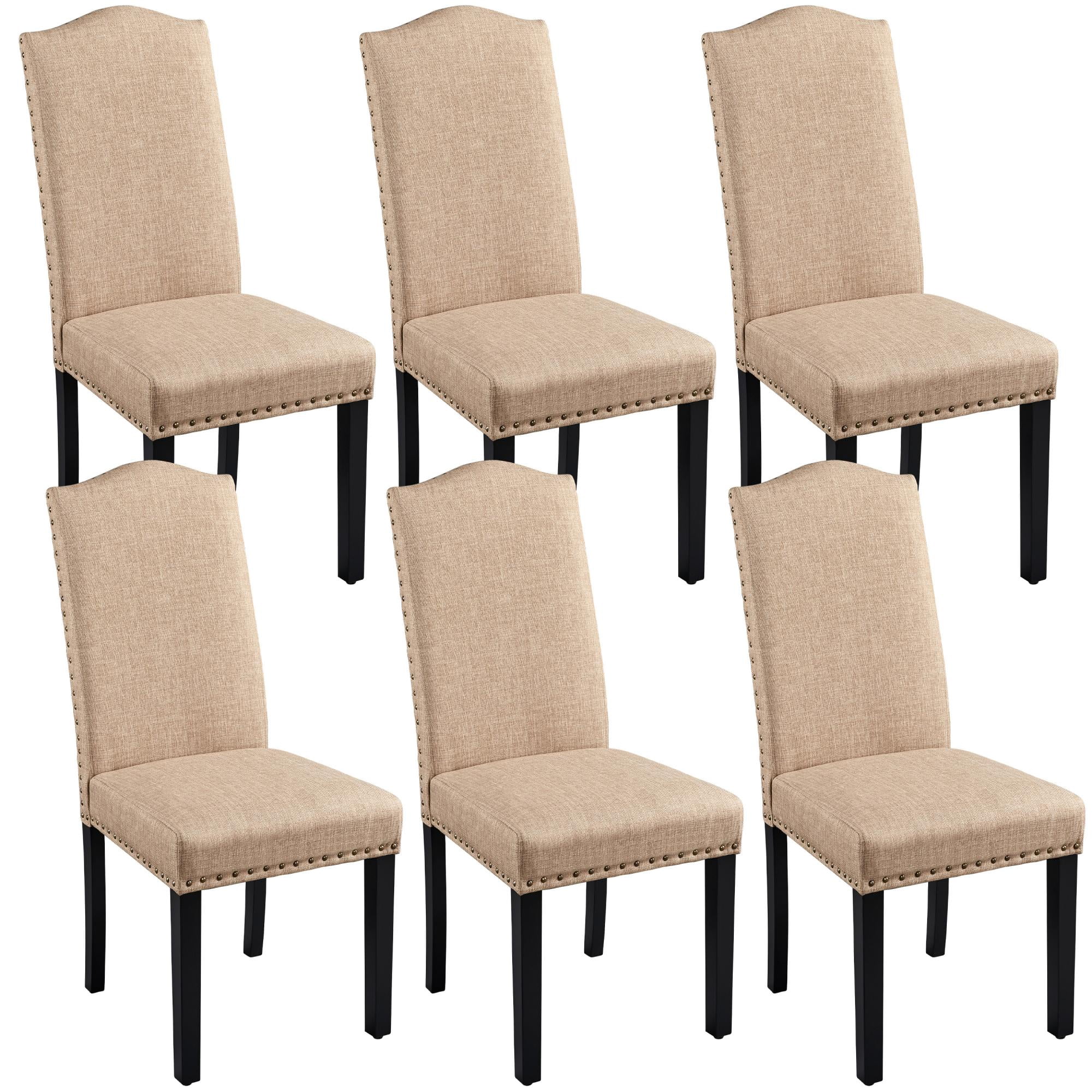 Alden Design 6 Pieces Fabric Upholstered Parson Dining Chairs with Solid Wood Legs, Khaki