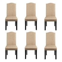 Alden Design 6 Pieces Fabric Upholstered Parson Dining Chairs with Solid Wood Legs, Khaki