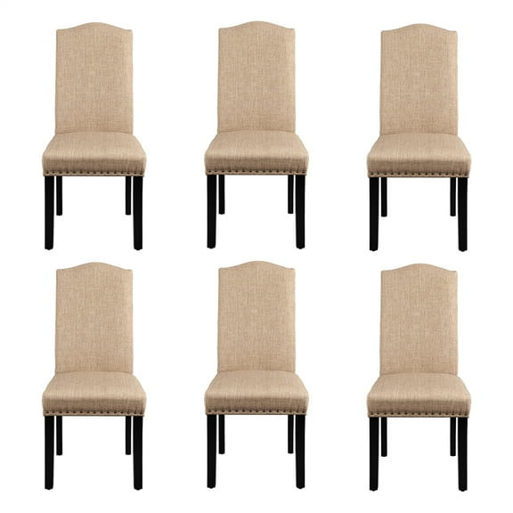 Alden Design 6 Pieces Fabric Upholstered Parson Dining Chairs with Solid Wood Legs, Khaki