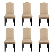 Alden Design 6 Pieces Fabric Upholstered Parson Dining Chairs with Solid Wood Legs, Khaki