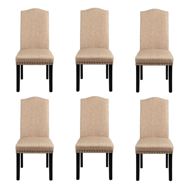 Alden Design 6 Pieces Fabric Upholstered Parson Dining Chairs with Solid Wood Legs, Khaki