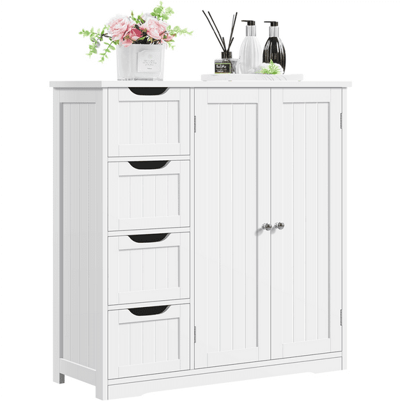 Alden Design Bathroom Floor Storage Cabinet, White, 12''