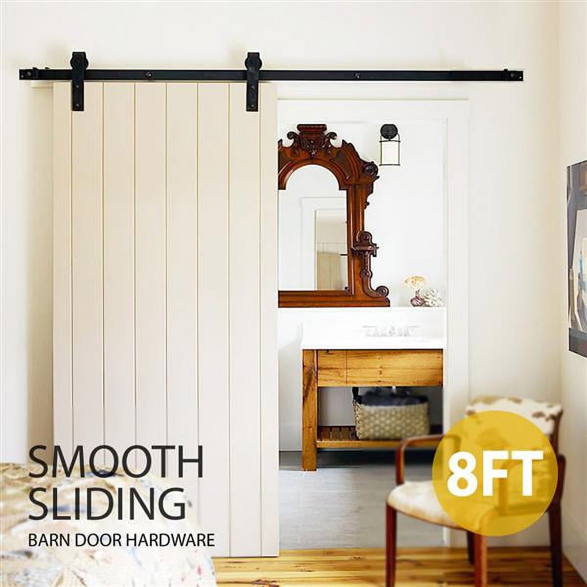 Smile Mart Flat-tip Design Single-door Sliding Track Barn Door Hanging Hardware Kit 8 ft - image 1 of 14