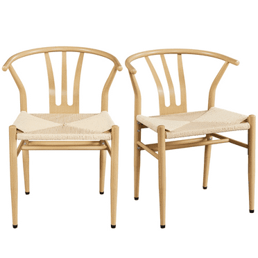 Smile Mart Mid-Century Weave Dining Chairs with Solid Metal Frame, Wood